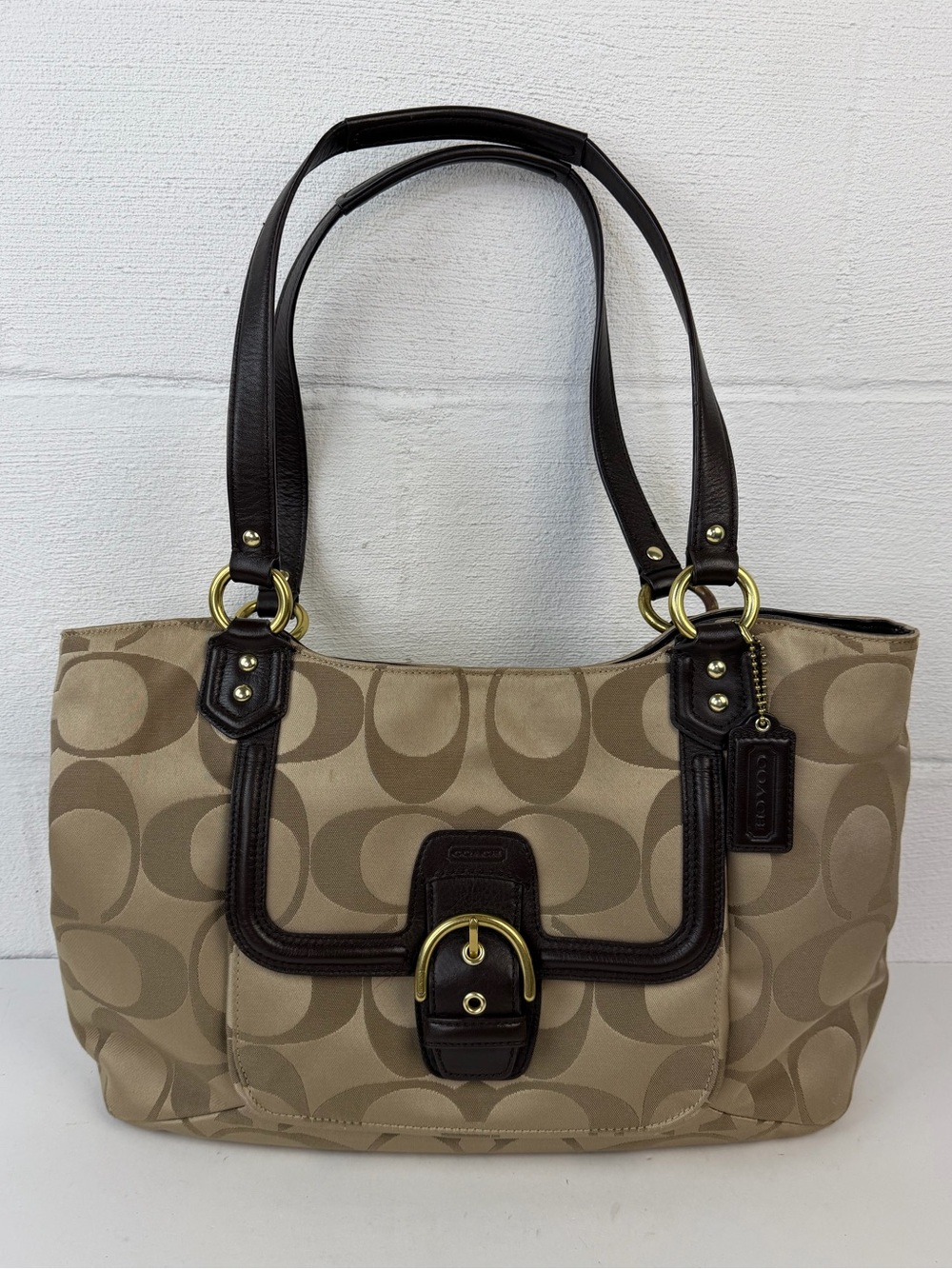 Coach 25294 Campbell Carryall Khaki Signature Brown Leather + Matching Wallet - Picture 2 of 14